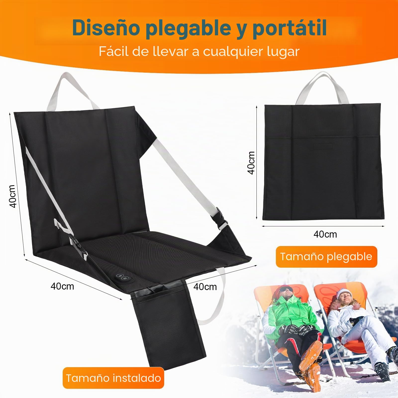 Asiento de estadio con calefacción para gradas, cojín de estadio portátil con calefacción