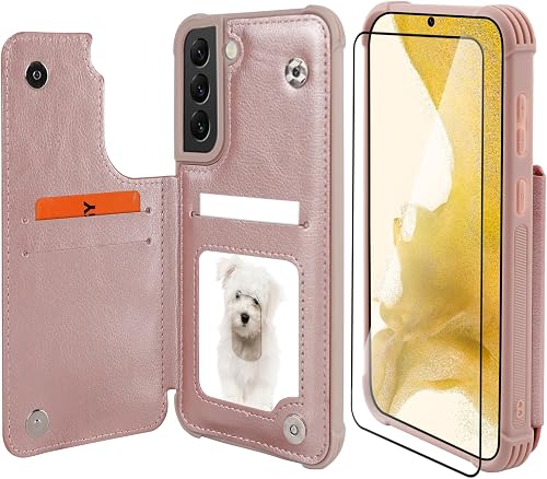 VANAVAGY Compatible for Galaxy S22+ Plus Wallet Case with RFID Blocking Card Hol
