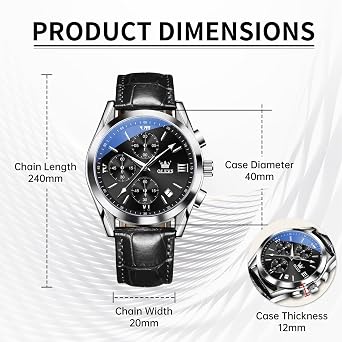 OLEVS Men's Waterproof Chronograph Watch Leather Strap Quartz Wristwatch Multi-Function Dial with Date Luminous Business Watches for Men