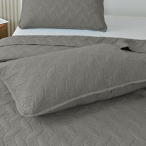 Miniatura 5 de PALAKANA Juego de edredón tamaño King de 3 piezas, colcha ligera y suave de microfibra con patrón floral, juego de ropa de cama para toda la