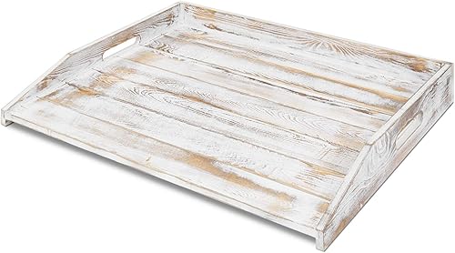 Miniatura 6 de MyGift Tabla de fideos extra grande de 30 pulgadas, cubierta superior de estufa de madera maciza lavada de color blanco desgastado con asas