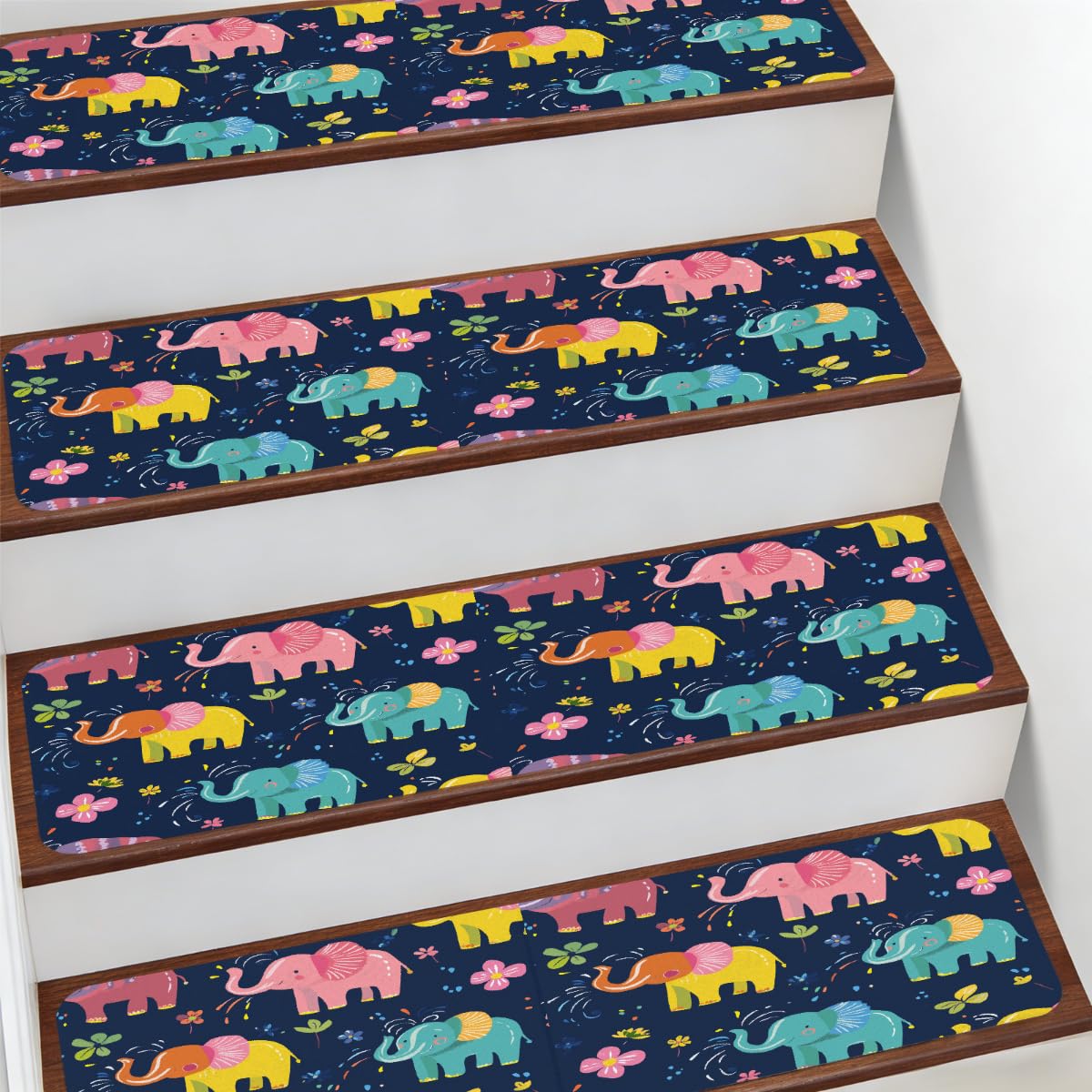 Alfombra suave para escaleras interiores con elefantes que cuida los pasos de tus abuelos