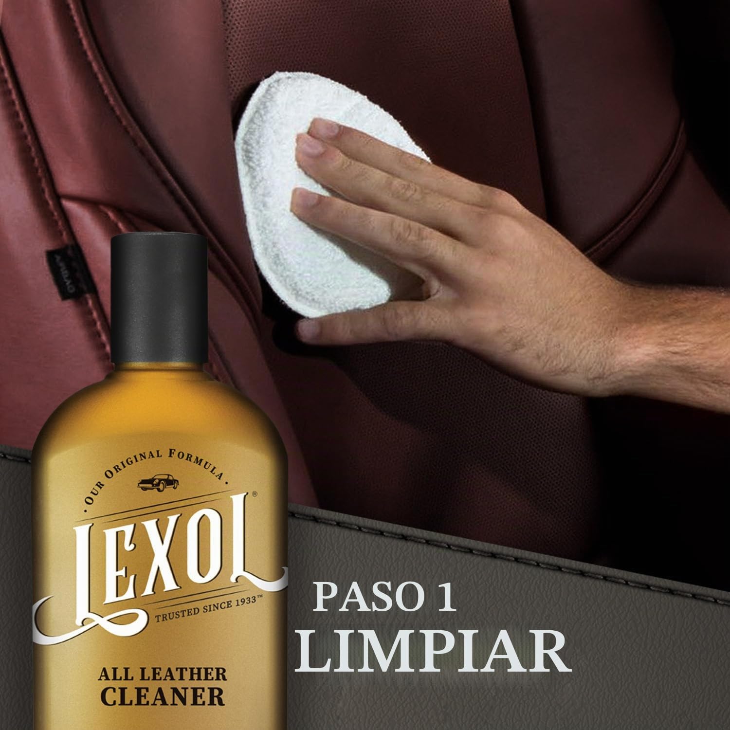 Lexol - Kit de limpiador y acondicionador de cuero para muebles, interior de coche, zapatos, bolsos, incluye 2 esponjas de aplicación, sistema de dos pasos, 16 onzas cada una