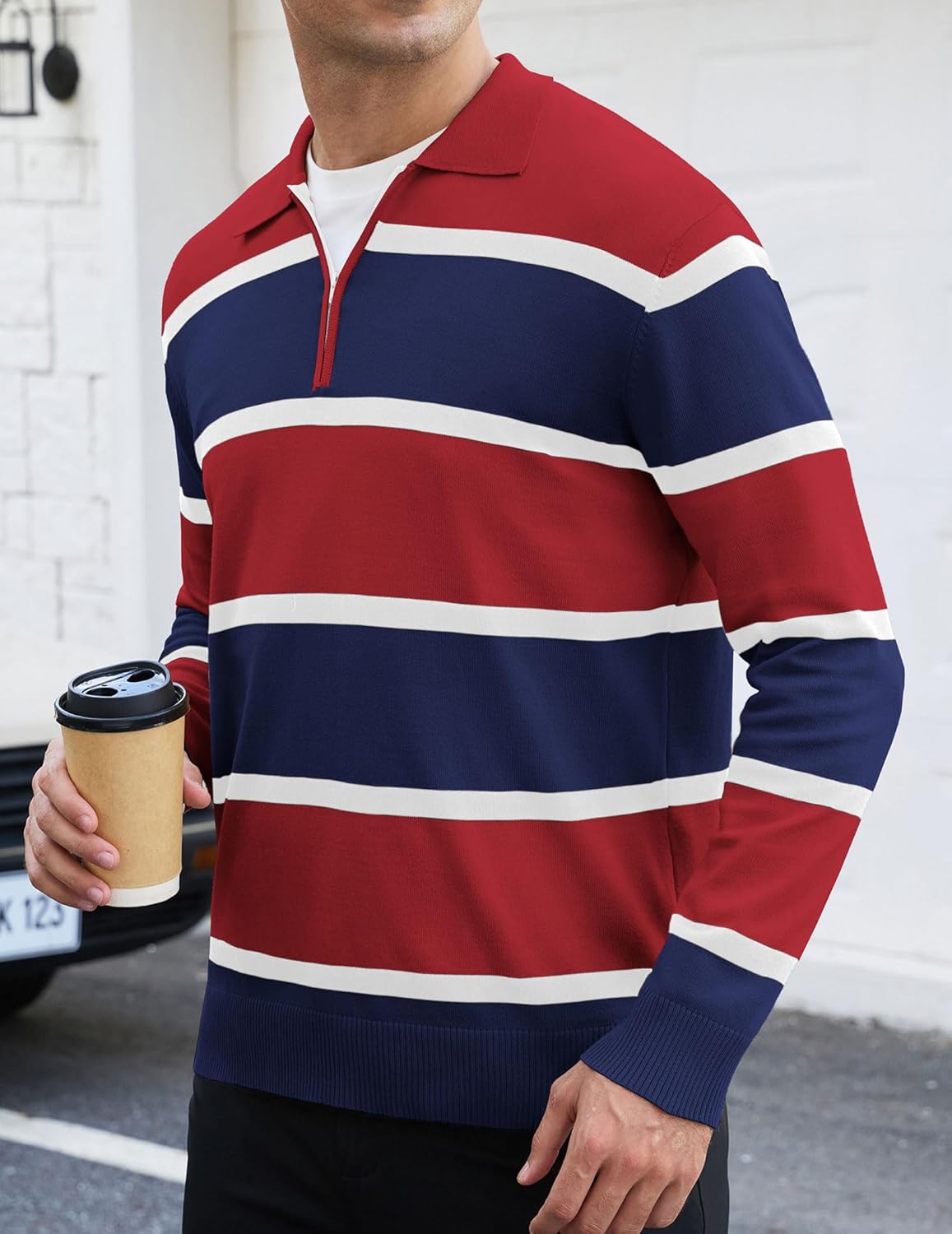 EDITCOZY Men Casual Polo Shirts Vintage Striped Golf Shirts Knit Rugby Shirt Lightweight Polo Sweater - Image 3