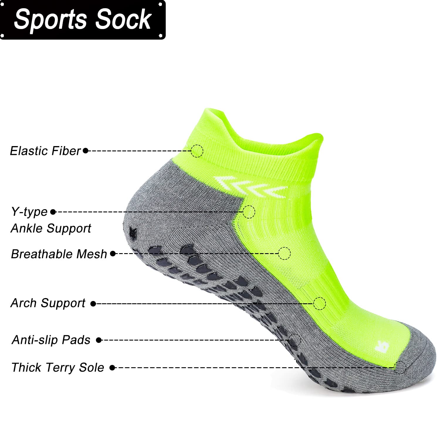 Calzino sportivo antiscivolo per uomo donna, calzino sportivo da calcio antiscivolo con impugnatura, Calza pantofola antiscivolo