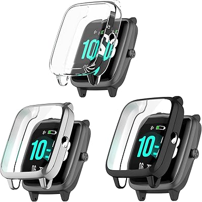 ID205L Smartwatch Case, Lamshaw TPU Full Coverage Protective Case Cover Compatible for ID205L Smartwatch / SW021 Smartwatch/Same Appearance 1.3 inch Smartwatch (3 Pack-Black+Clear+Silver)