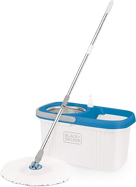 BLACK+DECKER BXBK0001GB 360° Spin Mop & Bucket with Stainless Steel Drum, 44cm x 24cm x 23cm, White, 61039