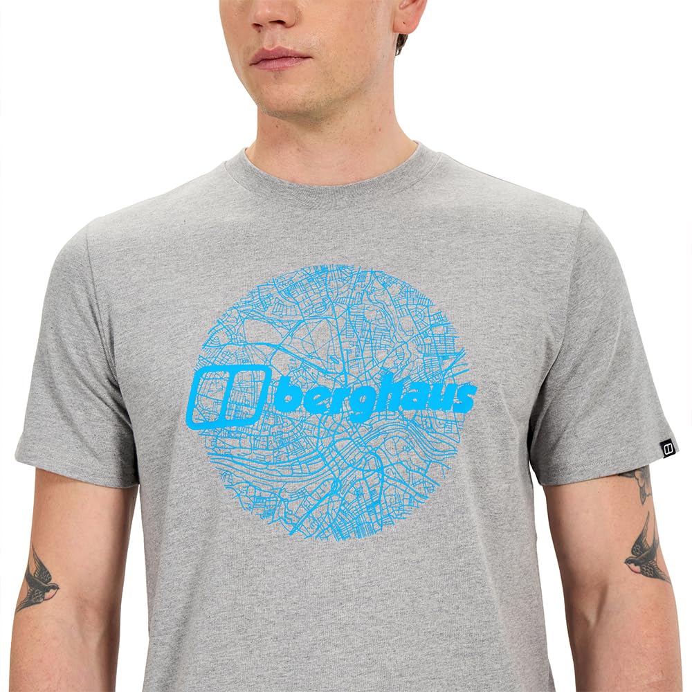 Berghaus Men's Map of The Toon Tee, Grey Marl BCI, 3XL