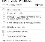 HP OfficeJet Pro 8125e Imprimante tout en un avec 3 Mois Encre instantanée