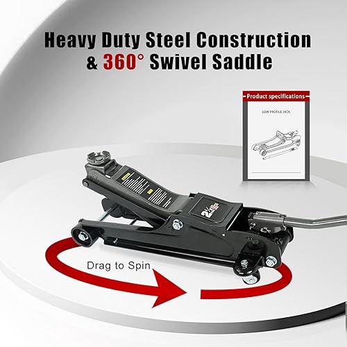 Miniatura 4 de Gato de piso de elevación de alto perfil bajo de 2,5 toneladas (5,000 libras) de aluminio y acero para cambio de neumáticos para automóviles de