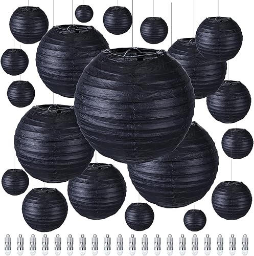 20 faroles de papel decorativos de 6, 8, 10, 12 pulgadas, redondos, chinos, farolillos de papel colgantes con luz para Halloween, cumpleaños, boda,