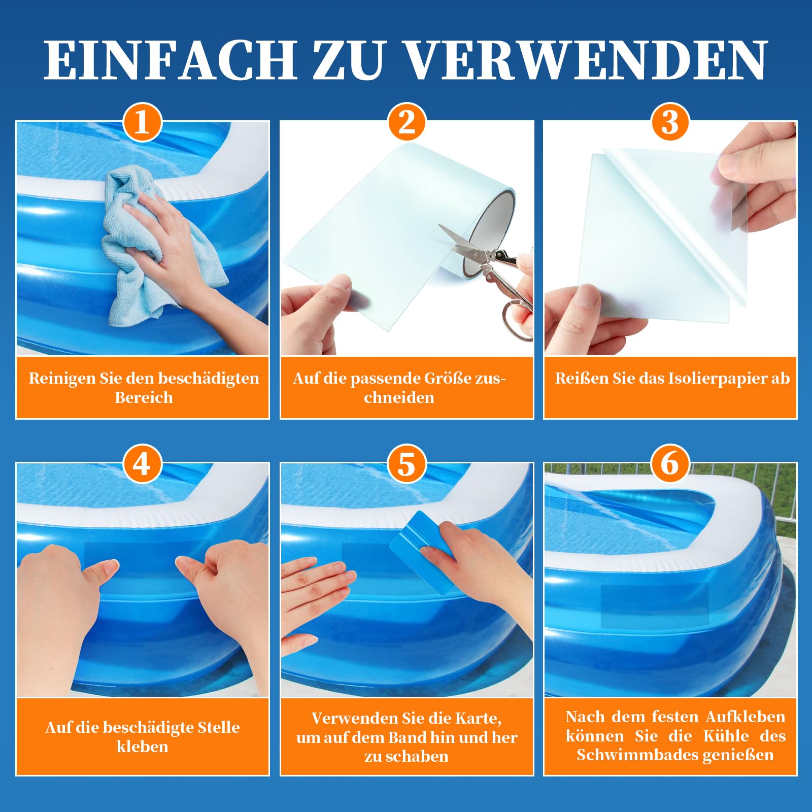 Ruban Réparation Piscine PVC Étanche 10 Cm X 250 Cm – Kit Rustine Sous L’Eau + Grattoir & Ciseaux, Ultra Résistant
