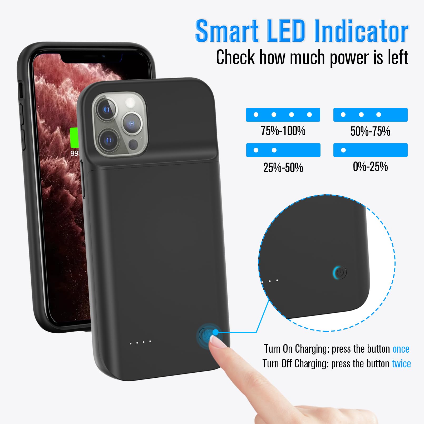 Funda de batería para iPhone 11 Pro [5000mAh] Funda de carga portátil, protectora y recargable para iPhone 11 Pro (5.8 Pulgadas)