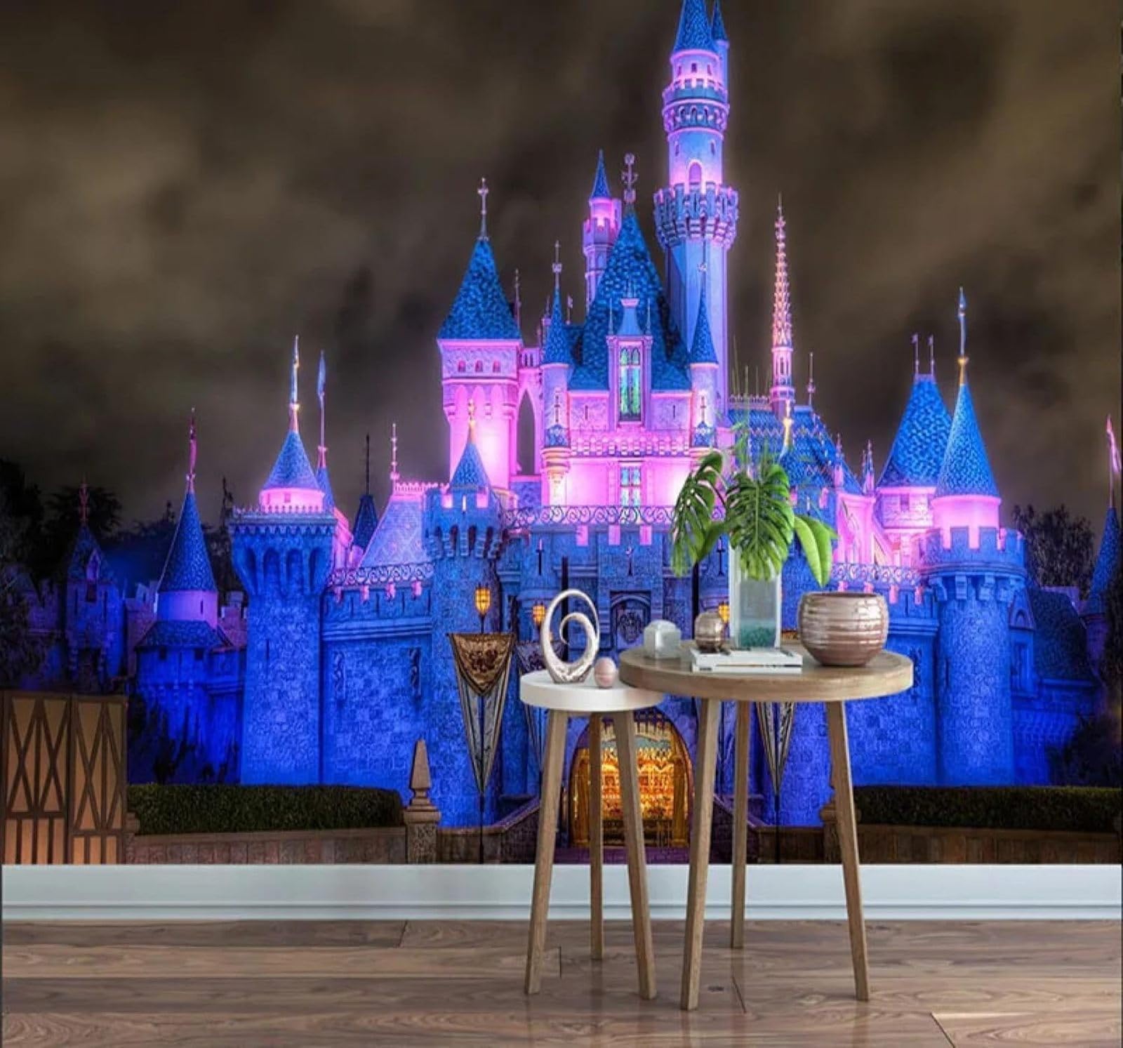 XLMING Beautiful Cartoon Dreamlike Castle Night View 3D Wallpaper Luxury Silk Study Dining Feature Sofa Grey Bedroom Living Room Tv Decorative Wall-250cm×170cm