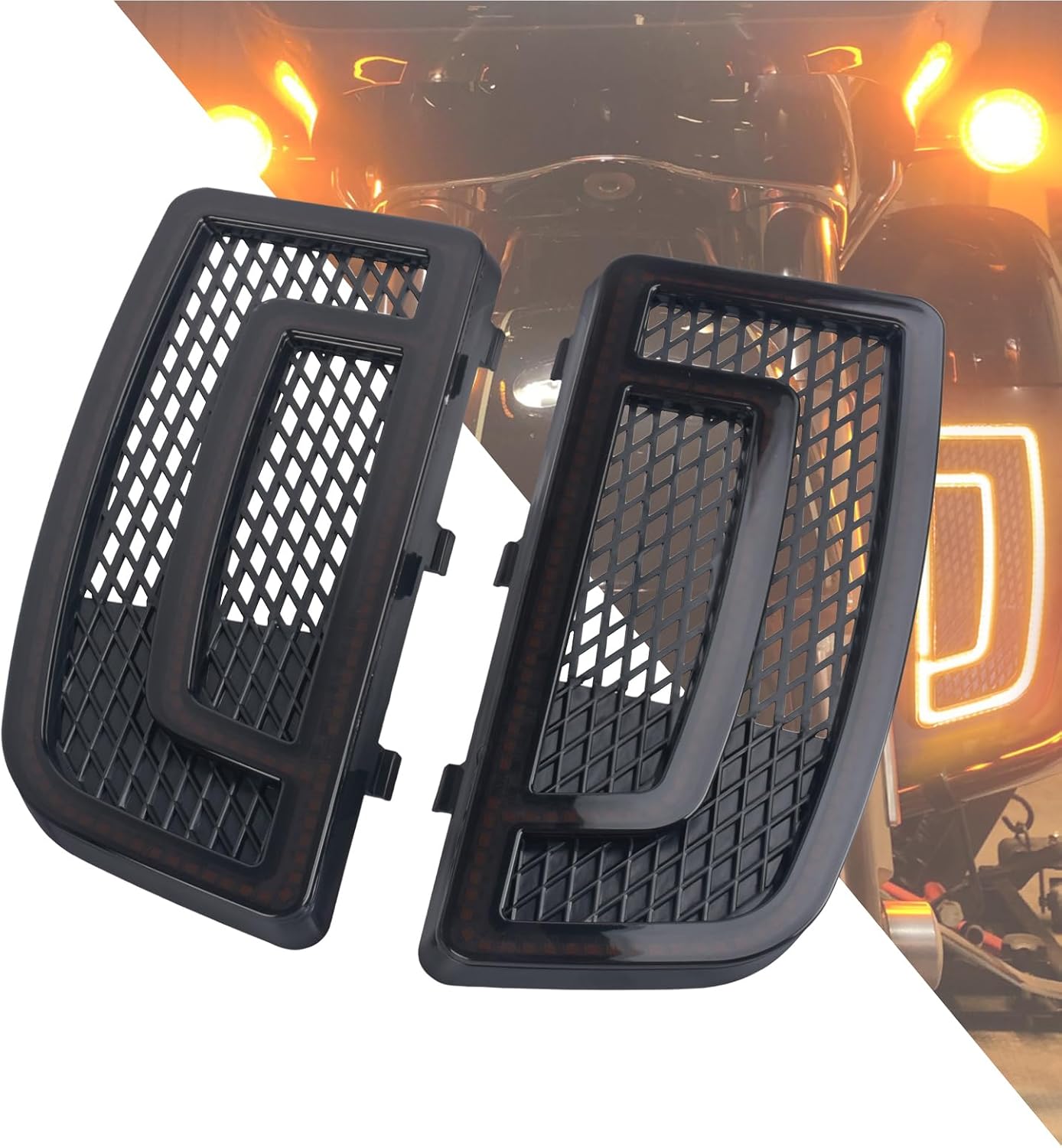 HDBUBALUS Motorcycle LED Fairing Lower Grills Turn Signal Running Light Fit for Harley Touring Street Gilde Classic Road Gilde Electra Glide Ultra Limited FLHR FLHRC FLTRXS 2014-2023 Black