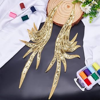 HOBBIESAY 1 Pair Of Light Gold Flower Lace Appliques 3D