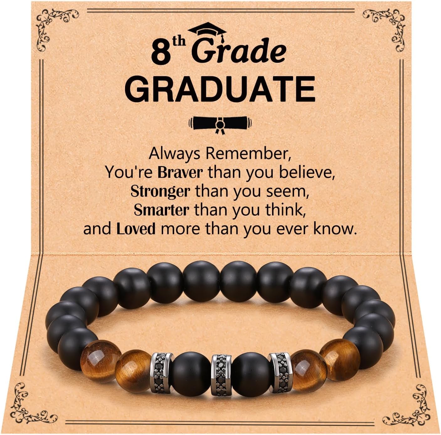 Eryuor Natural Stone Heart Bracelet - 8th Grade High School College Graduation Gifts for Boys Him Men Friend Son Graduate Bracelet