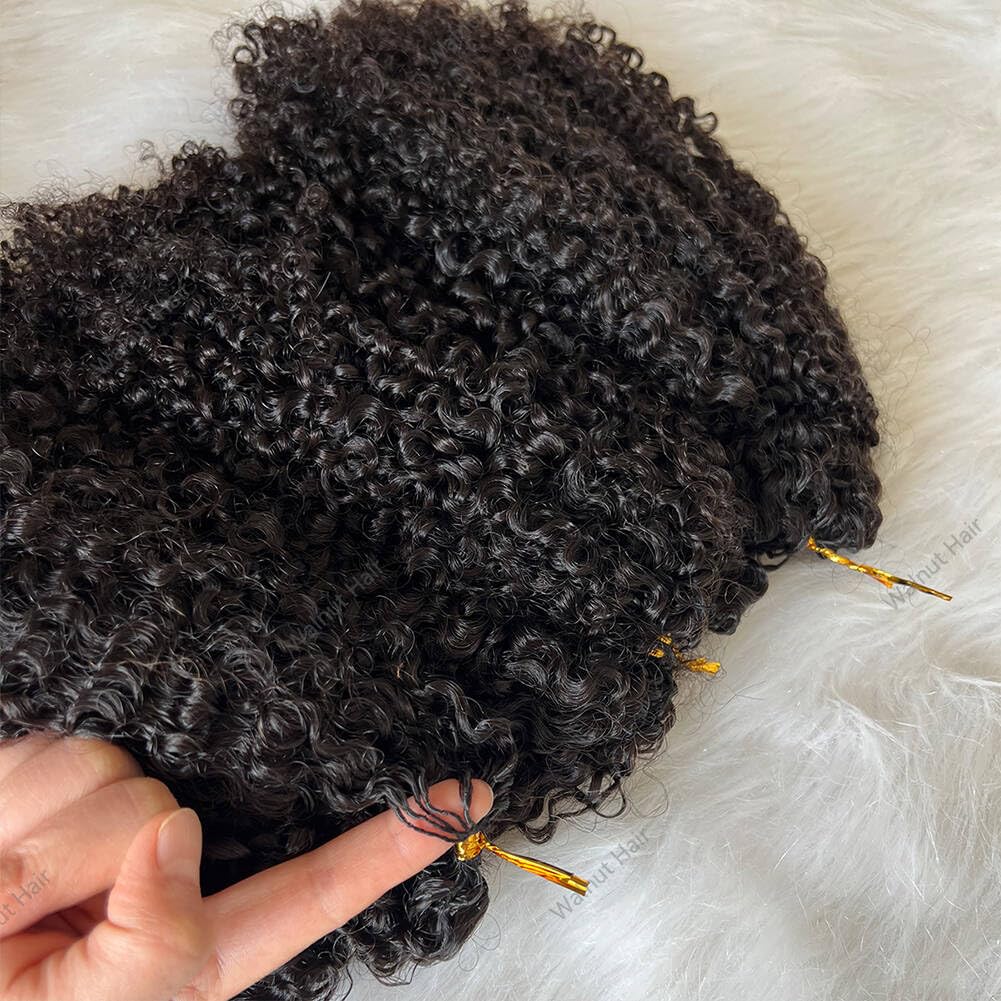 Knotless Pre Separated Crochet Human Hair Extensions Afro Kinky Curly Mongolian Virgin Braiding Hair Invisible Pre Looped Feather Braids Bundles For Black Women Walnut Hair 16inch 240g