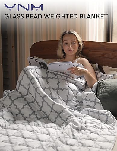 Vista 117 de YnM - Manta con peso para adultos, algodón pesado, perlas de vidrio refrescantes para usar todo el año, ideal para una persona de 240 libras