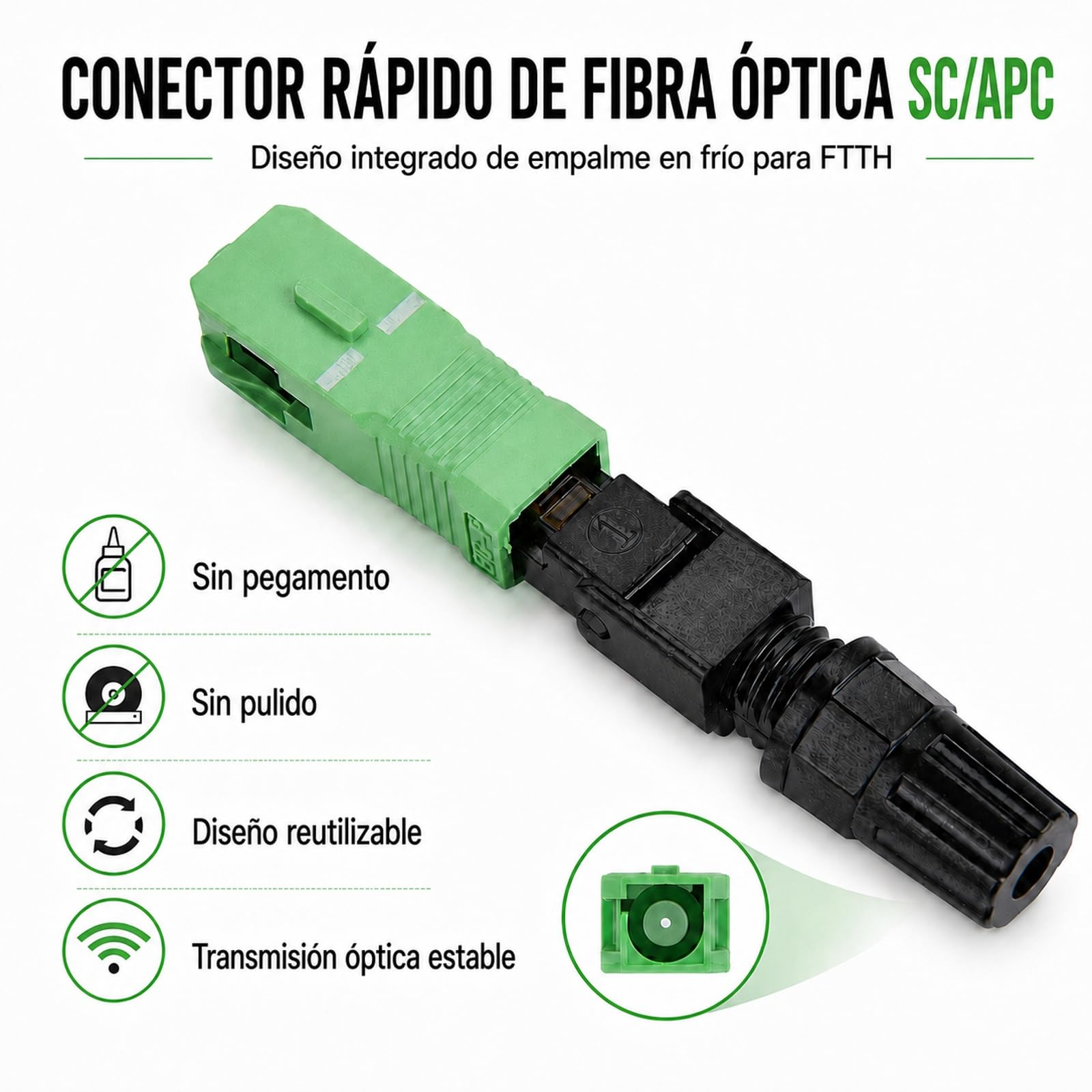 100pcs Rápido Conector de Fibra Óptica, SC A PC Conectors Fibra Optica Plastica Embebido, FTTH Conectors Rápido, Conector Rápido Fibra con Cable de Cuero Incrustado para Fibra Monomodo/Multimodo