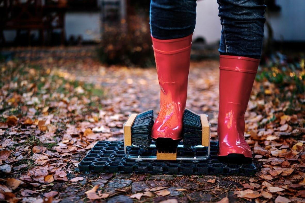 Schuhabstreifer Außenbereich mit Gummiplattform & 3 Bürsten – Fußabtreter rutschfest ohne Bohren, Schuhreiniger mit Nylonborsten, robust für Garten, Werkstatt, Baustelle & Eingang