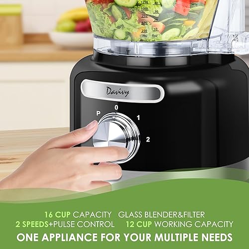 Miniatura 6 de Davivy Procesador de alimentos de 16 tazas, 9 en 1, multifunción, 3.8 L, para rallar queso, picar, emulsionar, triturar, rebanar, masar para uso