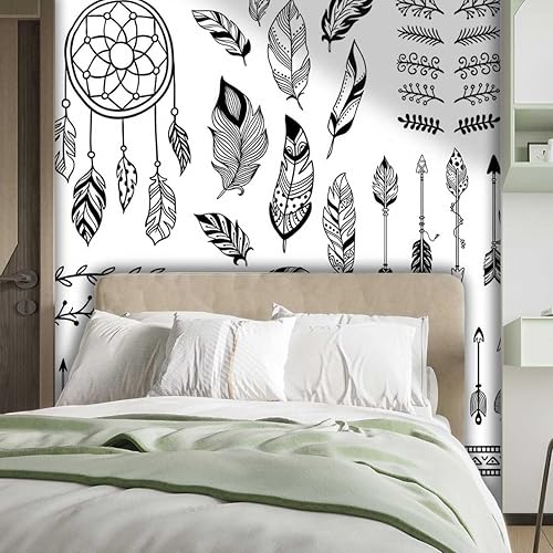 Miniatura 2 de Papel para Pared Decorativo White Bohochic Renter Friendly Backsplash Wall Decor Wall Clings Multi-Scene Application (W) 118" X(H) 110"