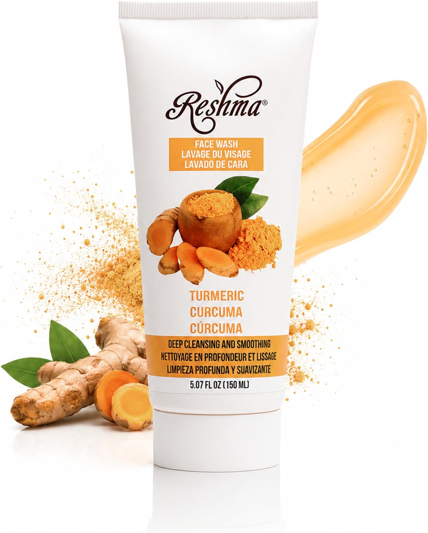 Reshma Beauty Turmeric Face Wash Cleanser for All Skin Types & Dull Skin Gentle for Acne Prone Skin For Dark Spots and Anti-Aging Removes Make Up For Daily Use Cruelty Free, 5.07 fl oz (Pack of 1)