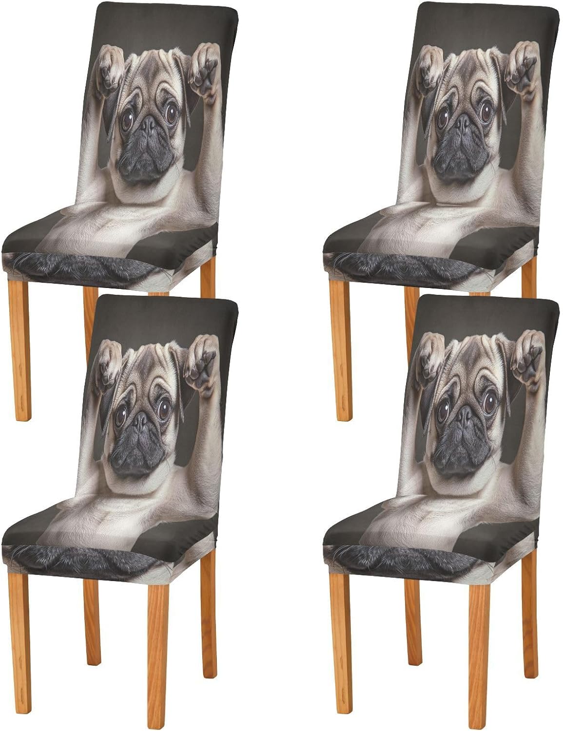 ALAZA Chair Covers for Dining Room, Pug Dog Show Its Body Stretch Chair Cover Sets Chair Protector Removable Washable for Ktichen Restaurant Hotel