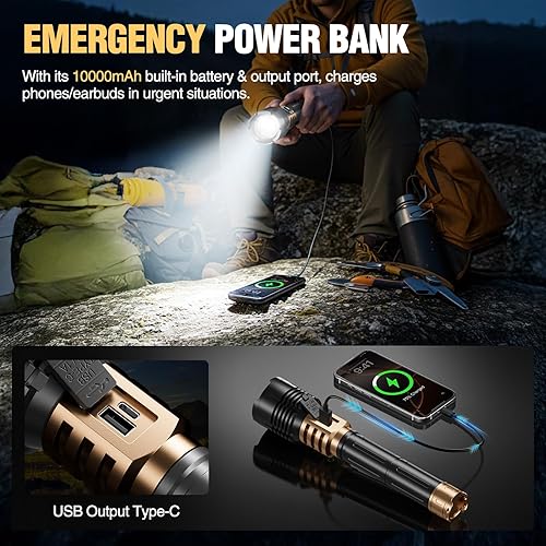 Miniatura 7 de WdtPro Linternas LED recargables de alto lúmenes, linterna recargable súper brillante de 90000LM con pantalla LCD, 5 modos y potente linterna de