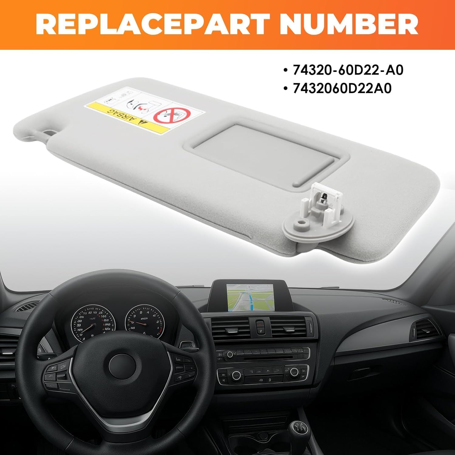 Gray Driver Side Sun Visor Left Side W/Mirror Compatible with GX460 2010-2023 74320-60D22-A0