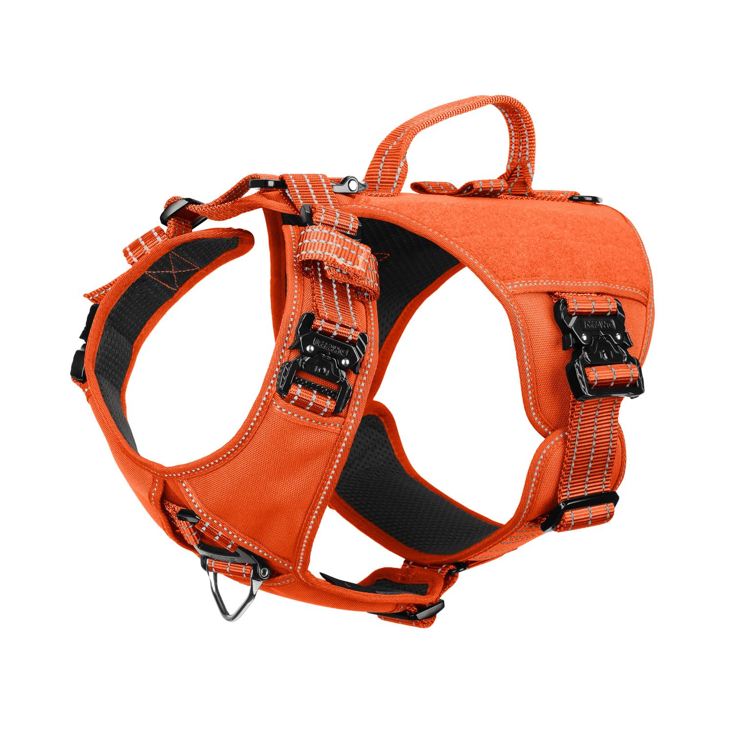 ICEFANG GN8 Tactical Dog Harness with 4X Metal Buckles for Medium Sized Dogs,Reflective in Training Walking K9 Vest,No-Pull Front Leash Clip,Adjustable Pet Harness (Orange, Medium (Pack of 1))