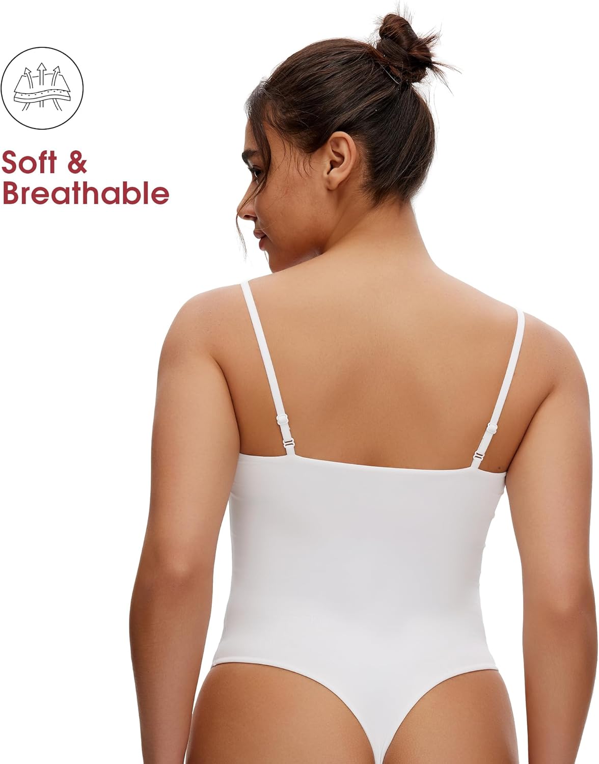 NANJI Spaghetti Straps Bodysuit for Women - Slim Fit Scoop Neck Thong Body Suit, Stretch Double Lined Tops, Casual Going Out - Image 3