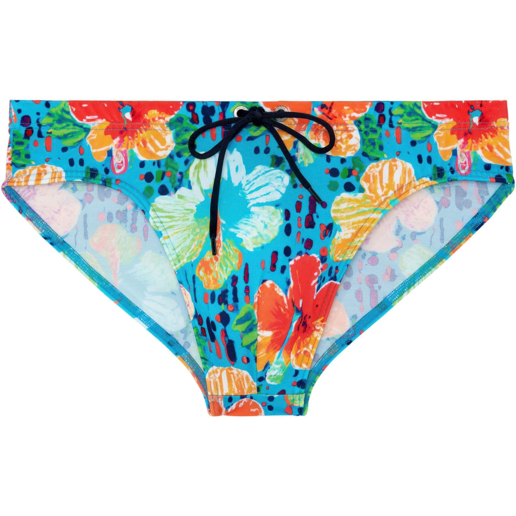 HOM Men's Dino Swim Brief, Floral Print Turquoise Background, S