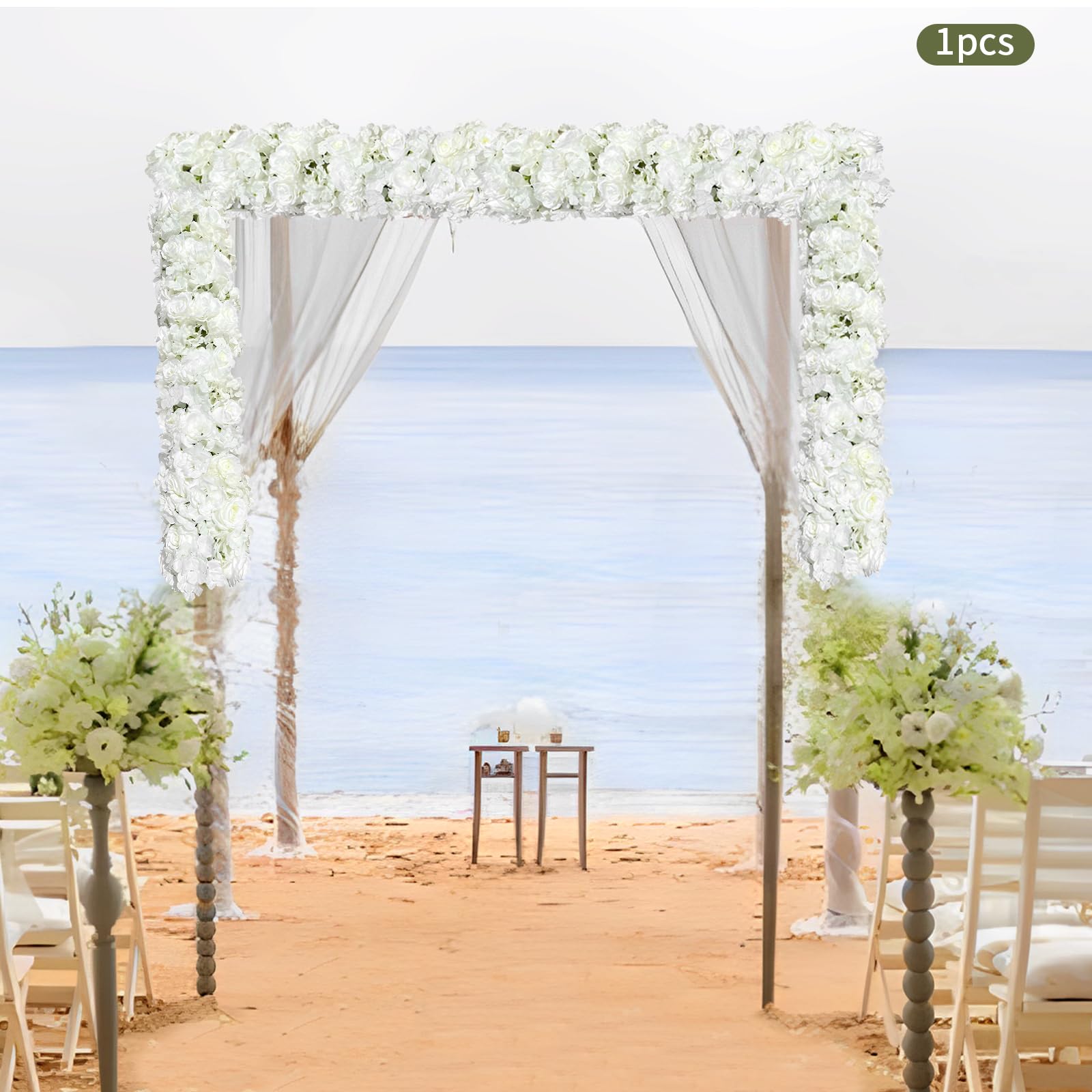 Guirlande d'hortensias artificielles en tissu de soie - Fleurs artificielles blanches - Décoration pour mariage, fête de jardin, intérieur et extérieur