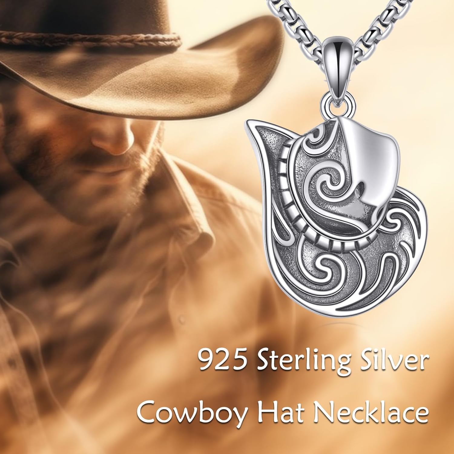 Cowboy Hat Necklace 925 Sterling Silver Vintage Cowboy Hat Necklace Western Style Jewelry Gift for Women Men - Image 6