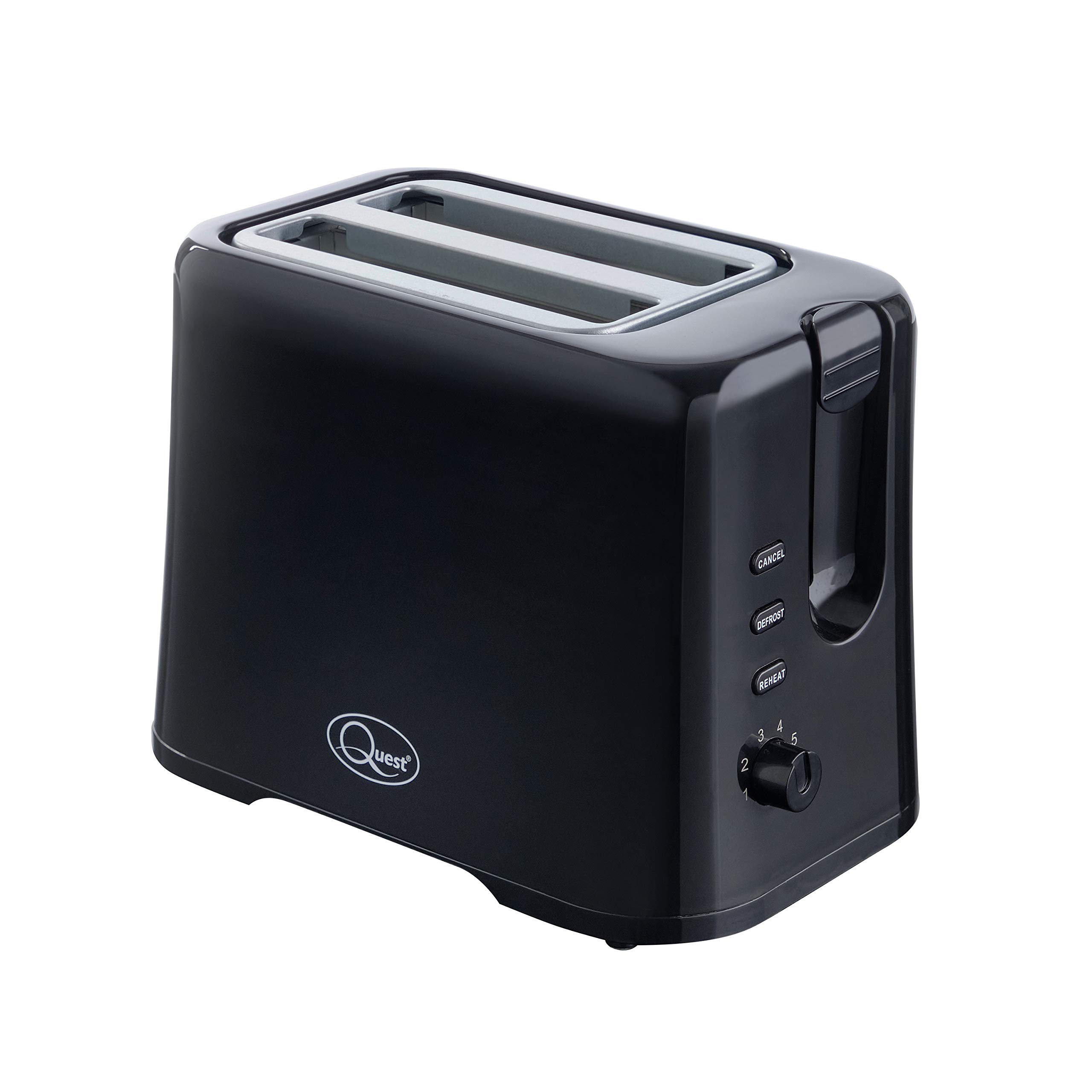 Quest 2 Slice Toaster/Variable Browning Control/Reheat and Defrost/Crumb Tray and Cord Storage/Black / 870W