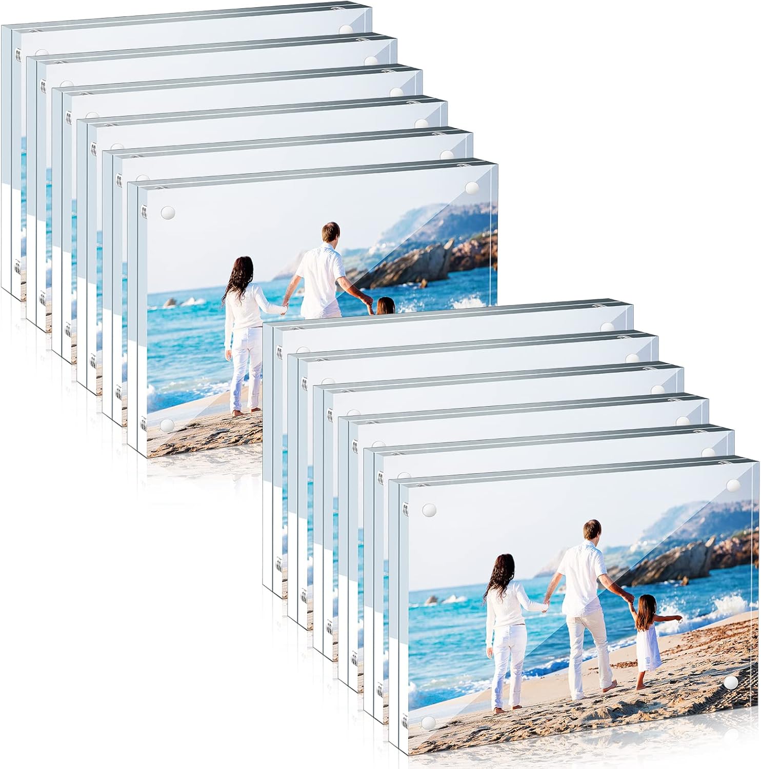 Handepo 12 Pack 4x6 Clear Acrylic Magnetic Photo Frames, Double-Sided Freestanding Display, 20mm Thick Bulk for Home Office Bedroom