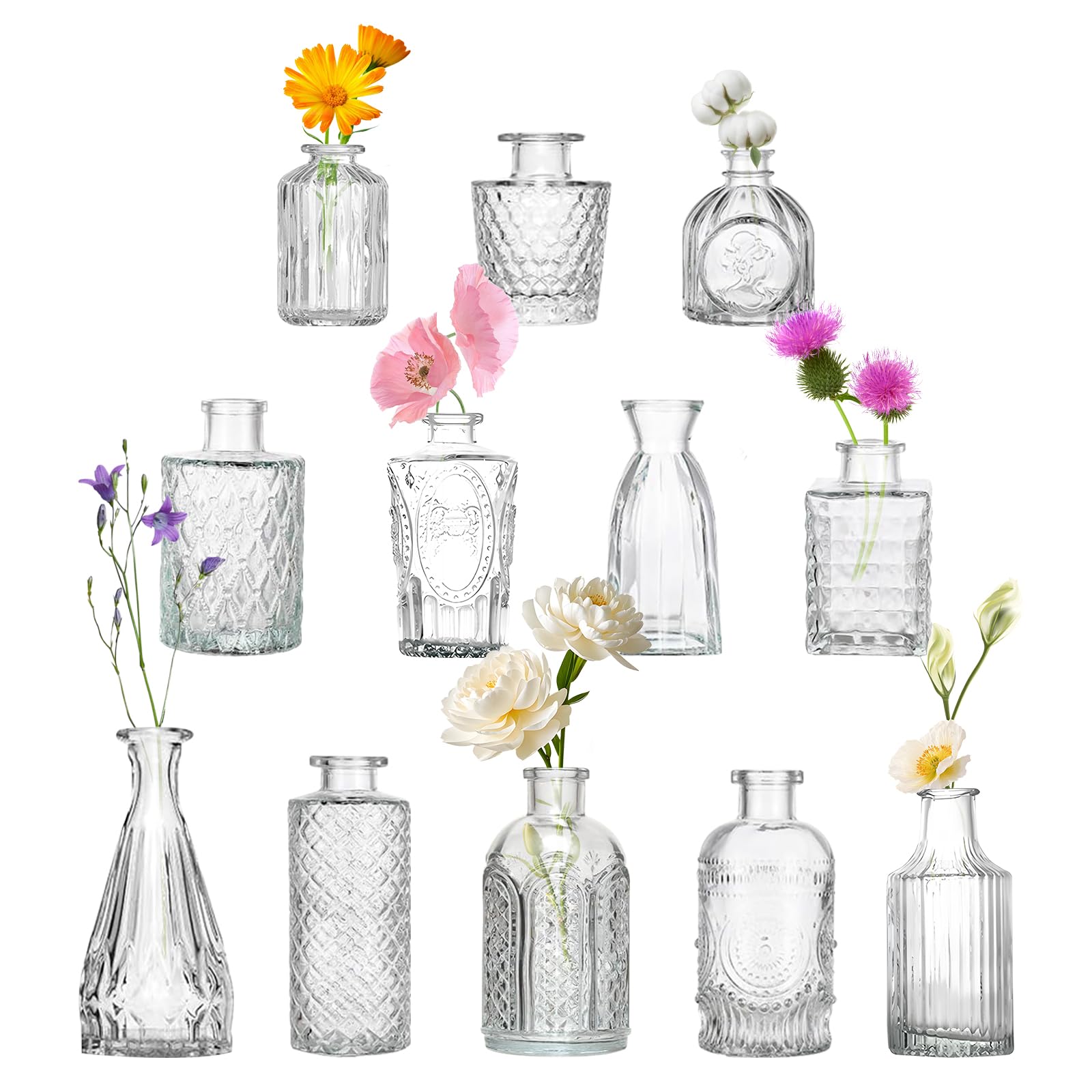 Set di Piccole Vasi 12PCS Vaso da Tavolo in Vetro Mini Vasi Decorativi Vaso da Fiori Set di Mini Vasi Decorazioni per Matrimonio Fiori Decorazioni per la Casa Matrimonio Centrotavola per Feste
