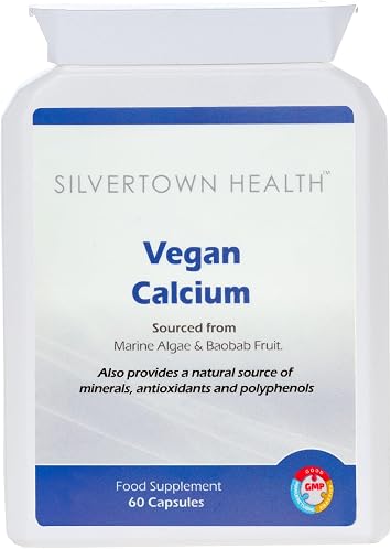 Vegan Calcium   60 Capsules   Natural Plant Based Combination of Red Marine Algae Seaweed & Baobab Fruit