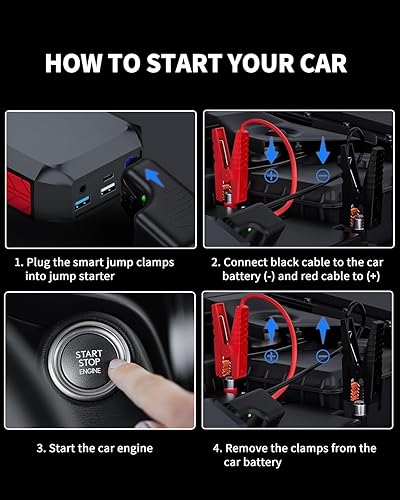 Miniatura 6 de Arrancador de batería de automóvil, SUCFOCUS Jumper Starter portátil 3000A (para motor de gas de 9.0L o 8.0L Diesel), paquete de energía LED de 12