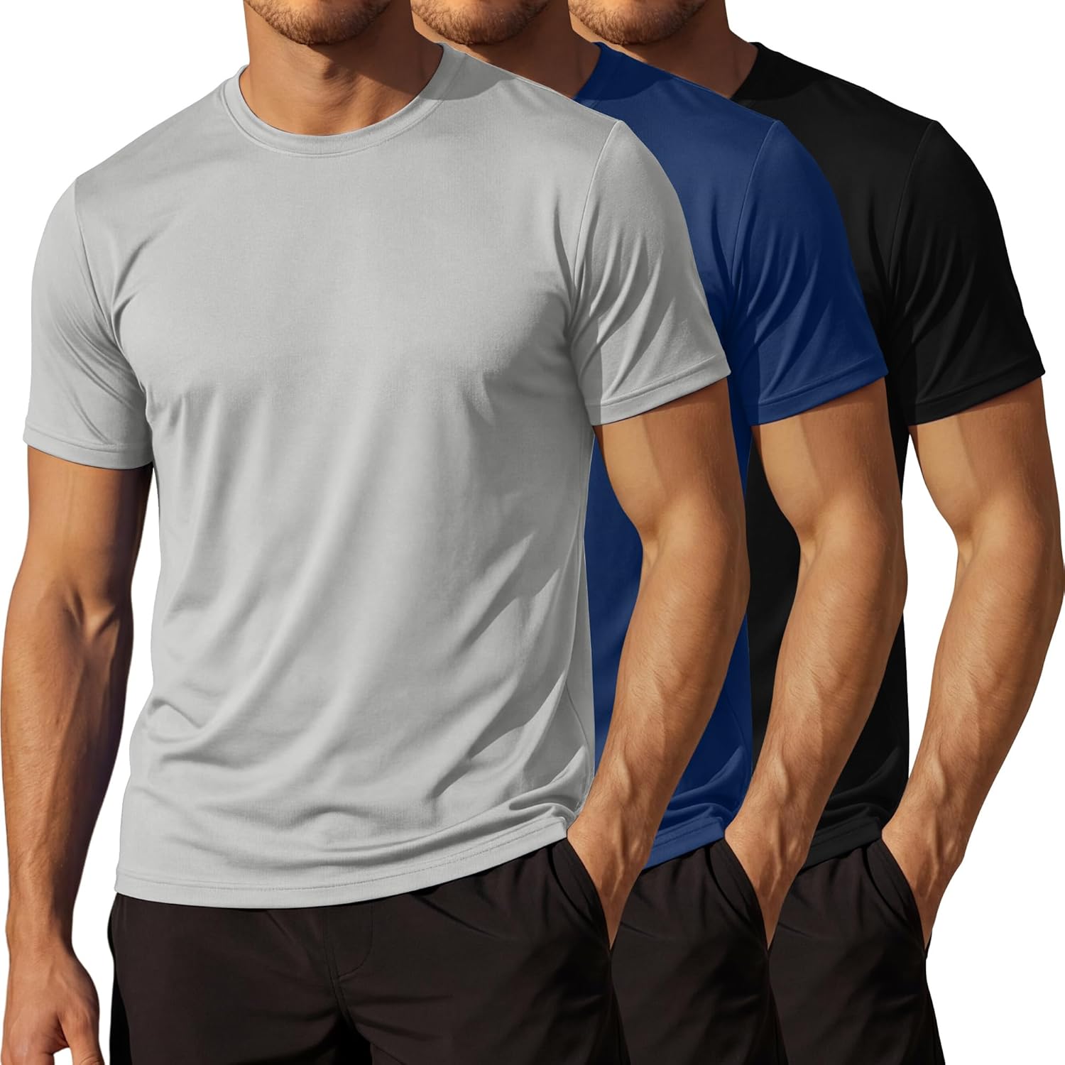 Ficerd 3 Pack Men's Big and Tall Rash Guard Shirts UPF 50+ Short Sleeve Sun Protection Quick Dry Swim T Shirts