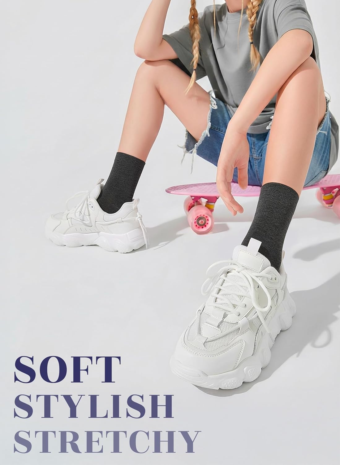 Hugh Ugoli Kids School Uniform Rayon Derived from Bamboo Dress Crew Socks for Toddlers to Youth, 3T - 14 Years Old, 5 Pairs
