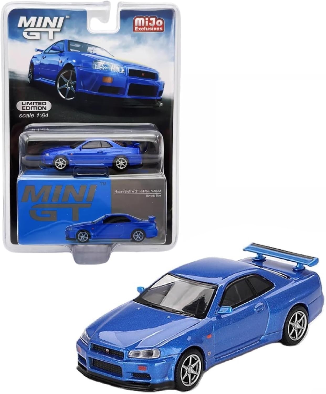 Diecast Collectibles Model Car Compatible with Mini GT 1:64 Nissan Skyline GT-R (R34) V-Spec Bayside Blue Limited Edition MGT00759