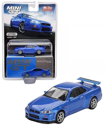 Diecast Collectibles Model Car Compatible with Mini GT 1:64 Nissan Skyline GT-R (R34) V-Spec Bayside Blue Limited Edition MGT00759