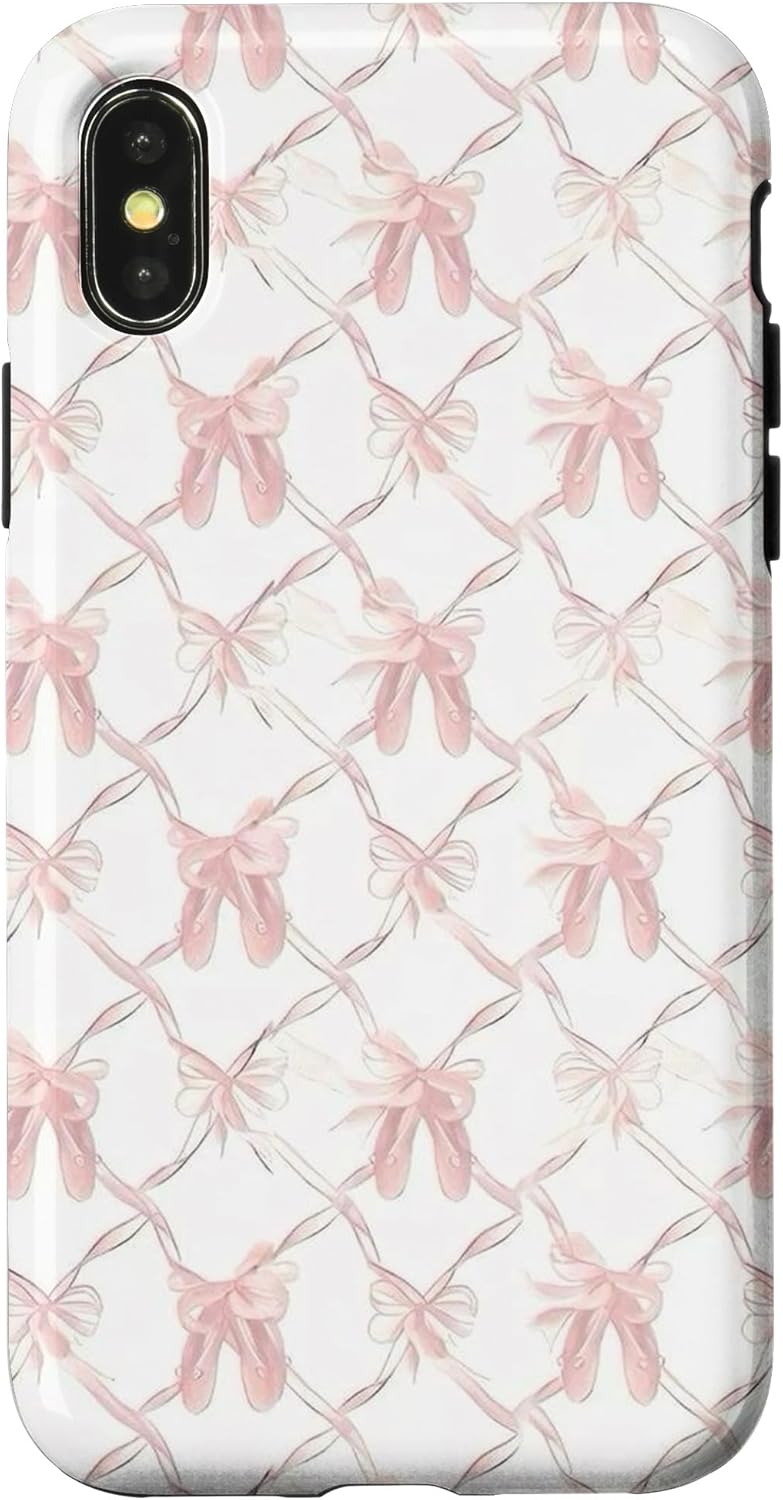 Aesthetic Pink Ribbon Bow Ballet Shoes Pattern Case for iPhone 15