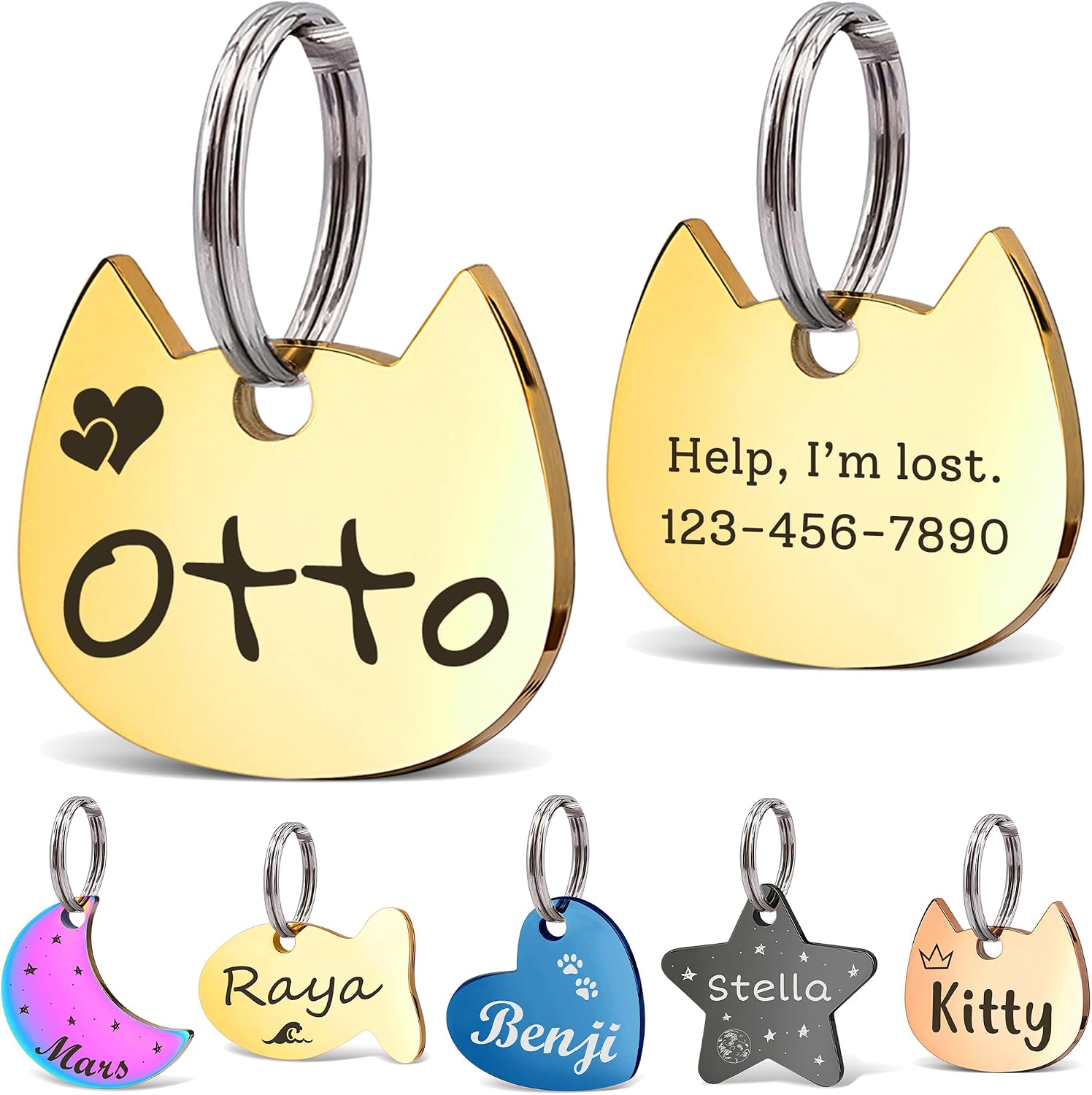 Amazon.com: Anavia Small Size Dog Cat ID Tags, Small/XS Personalized ...