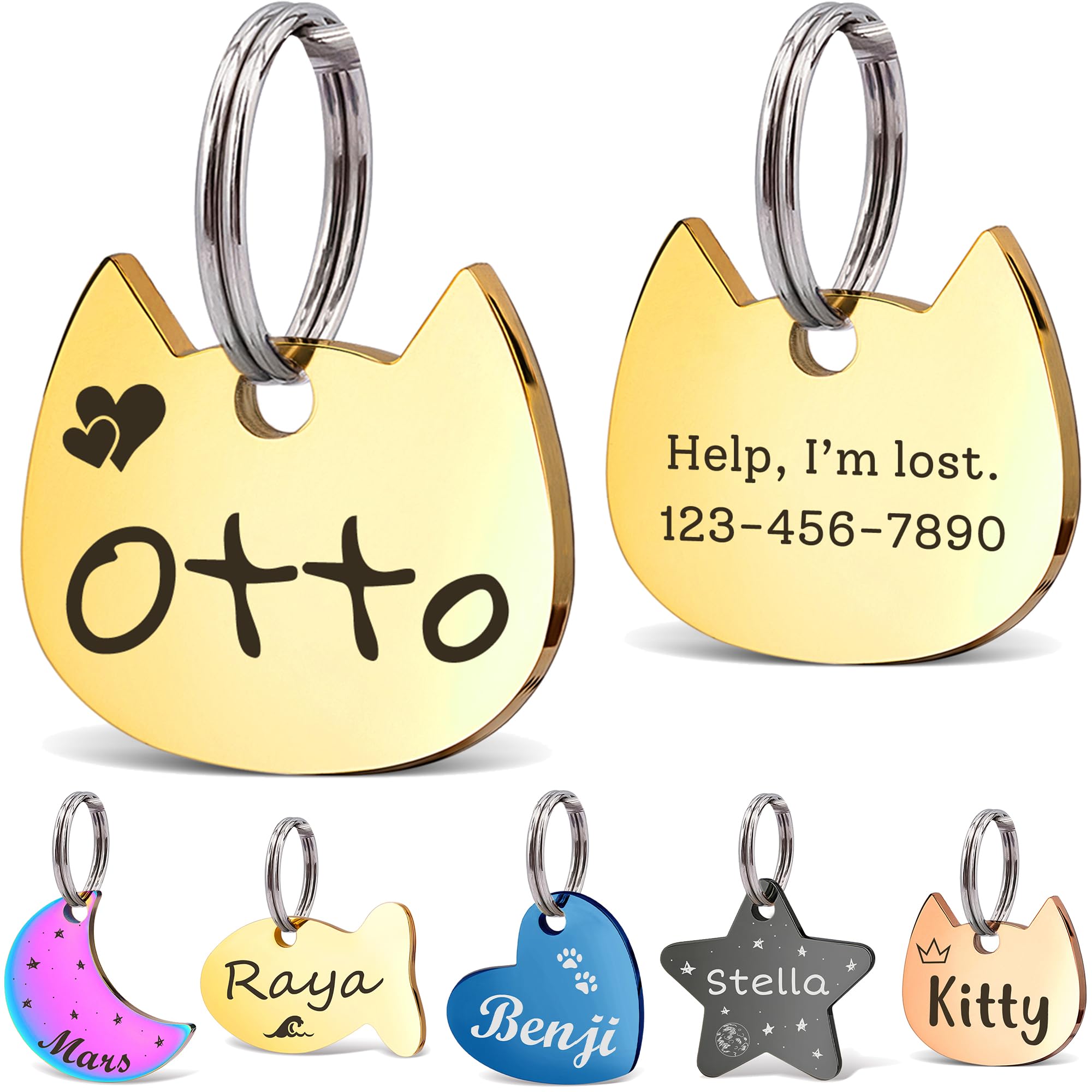 Anavia Small Size Dog Cat ID Tags, Small/XS Personalized Color Plated Stainless Steel Puppy Kitten Name Tags, Customized Engraved Nameplate Pet Collar