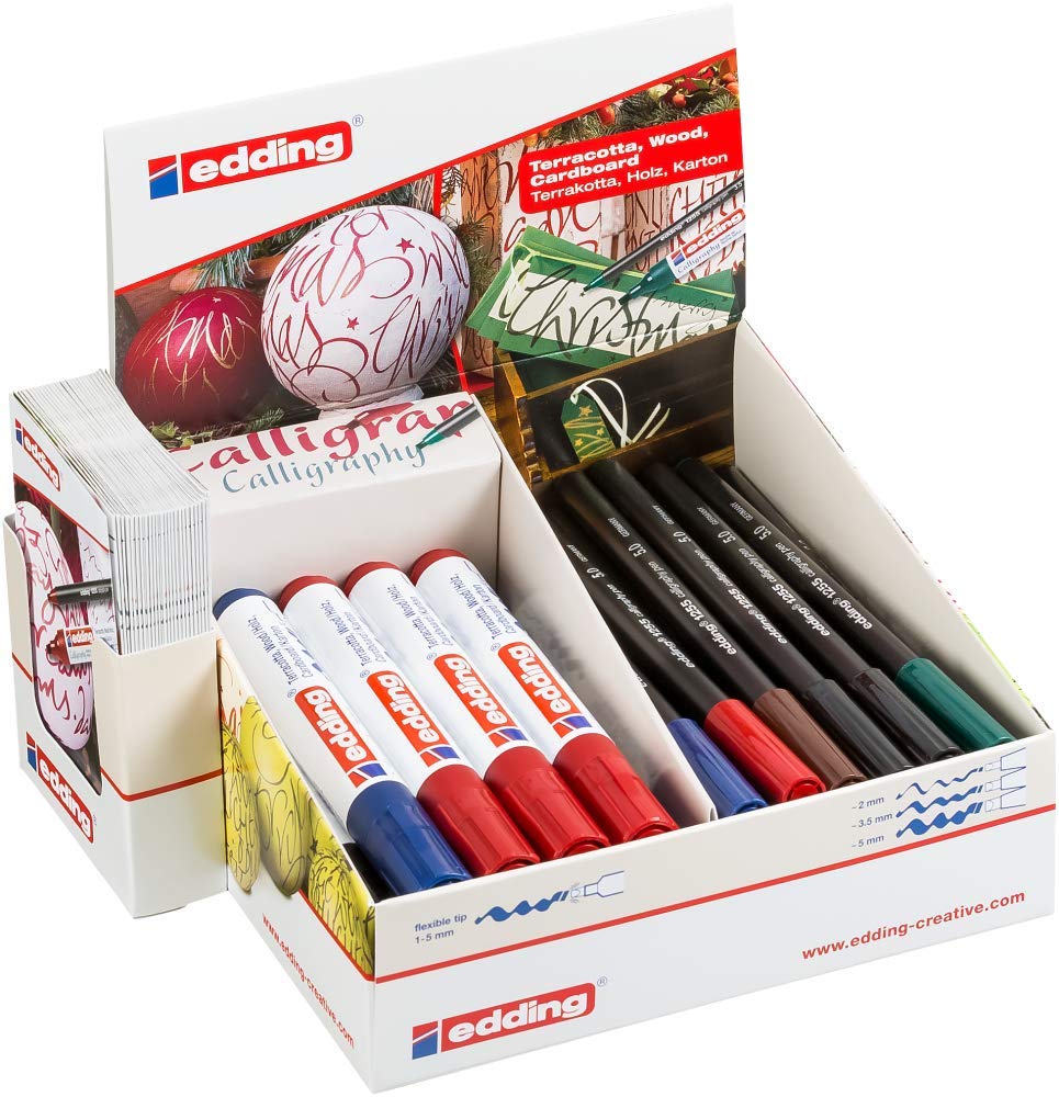 Edding 4 – 51538 Calligraphy Xmas Ekran Pen ve marker, 38 parça, karton, 180 x 90 x 200 mm