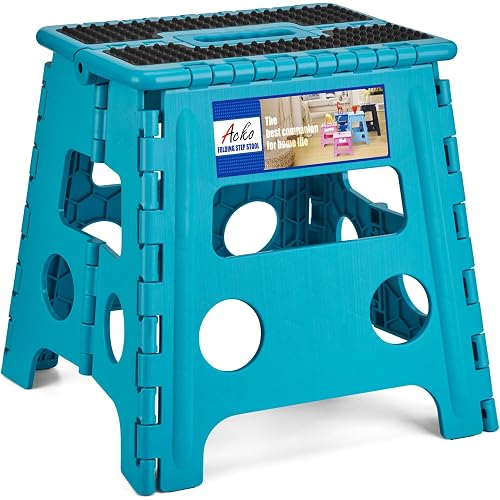 ACKO 13" Folding Step Stool, Non-Slip Surface for Adults & Kids, Dot Blue